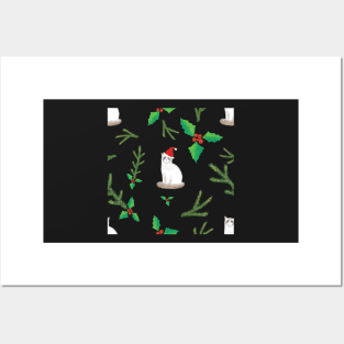 Ragdoll Cats with Santa Hats - White Winter Party Pattern Posters and Art